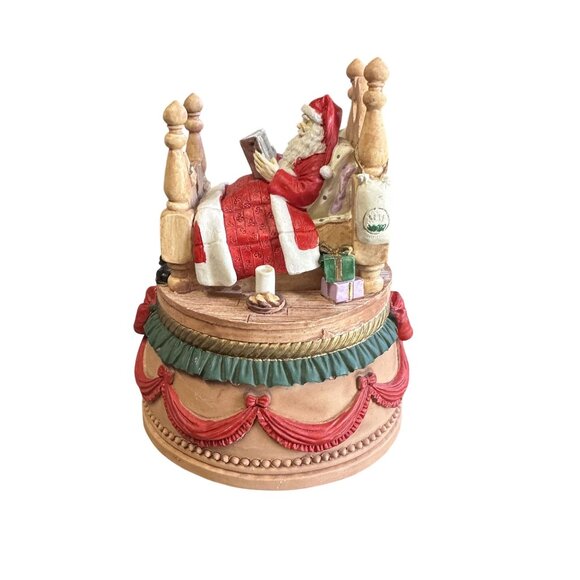 Vtg Christmas Music Box Sankyo Santa In Bed Reading Resin Tested and Working - Picture 2 of 6